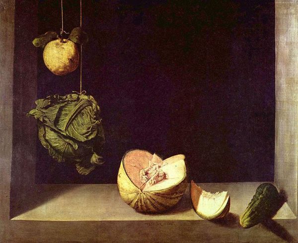 Five vegetables of varying heights against a stark black background.
