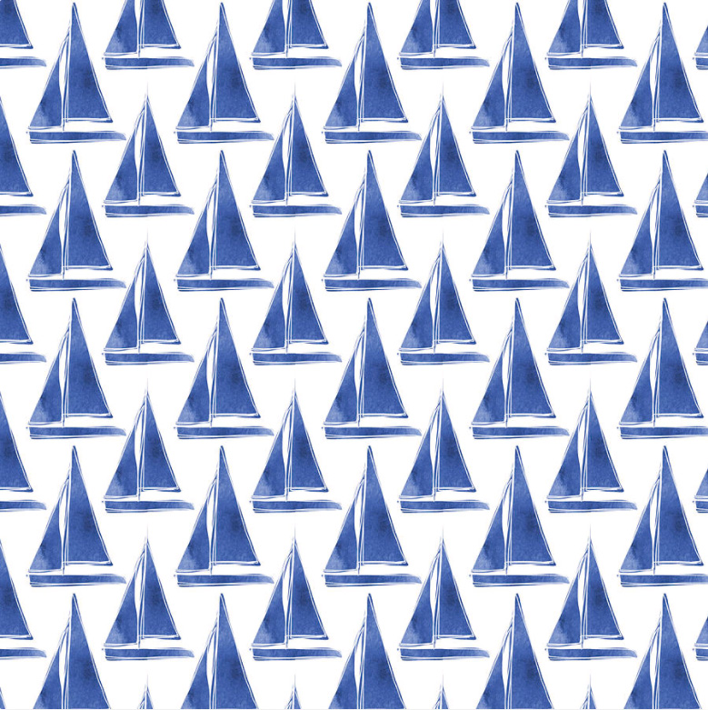 Blue sailboat design repeated. Pattern through repetition.