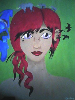 A person with birds flying out of their ear. Animals are walking across their head.