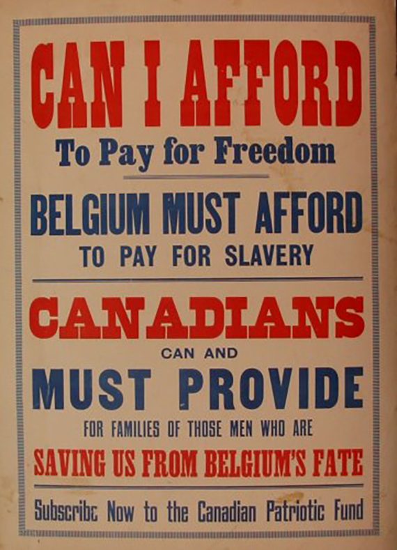 Poster persuading Canadians to donate to the Canadian Patriotic Fund.