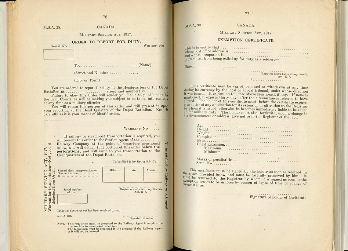 Instructions to a man who conscripted into the Canadian army.