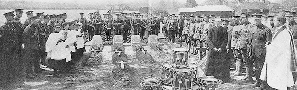 Photo of soldiers being buried in Bramshott, England.