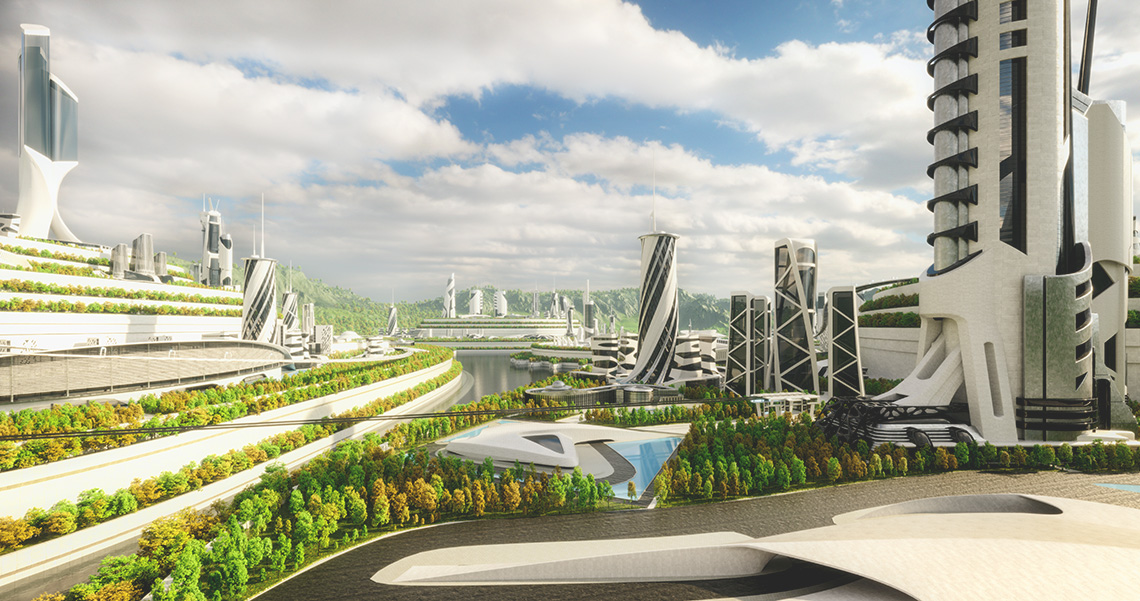 Futuristic cityscape.