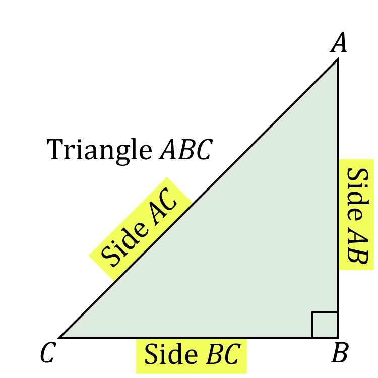 Triangle ABC, sides are highlighted (Side AB, BC, AC)