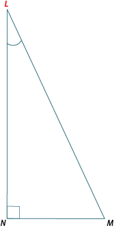 Triangle LMN. The top vertice is 'L.' Angle N is a right-angle.