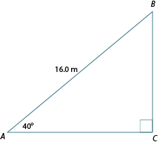 Triangle ABC. Angle A: 40 degrees. Side AB: 16.0 m.