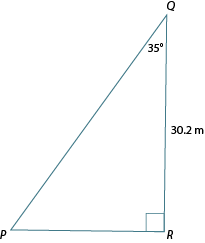 Triangle PQR. Angle Q: 35 degrees. Side QR: 30.2 m.