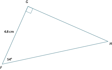 Triangle FGH. Angle F: 54 degrees. Side FG: 4.8 cm.