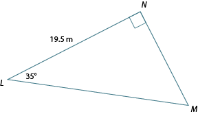 Triangle LMN. Angle L: 35 degrees. Side LN: 19.5m.
