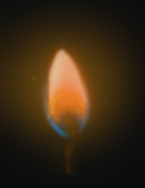 Calcium exposed to a flame. The resulting flame is orange.
