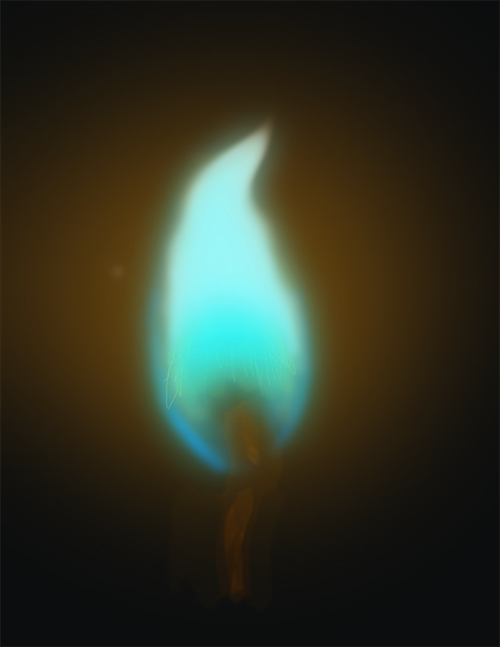 Copper exposed to a flame. The resulting flame is green.