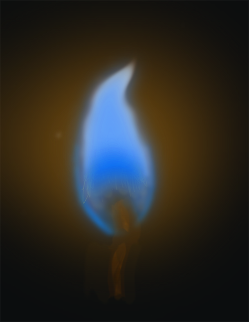Lead exposed to a flame. The resulting flame is blue.