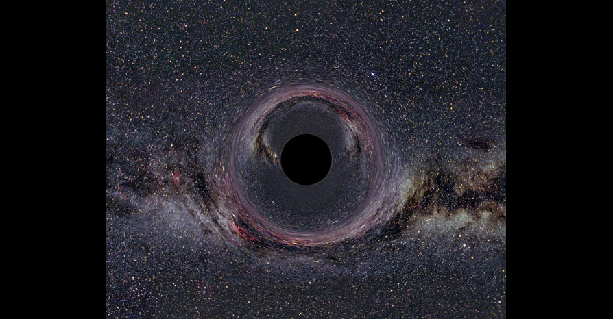 Artist's rendering of a black hole and the lensing effect of stars around it