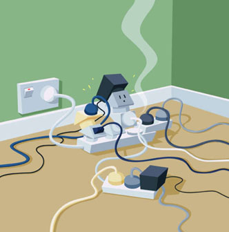 overloaded electrical plugs bars