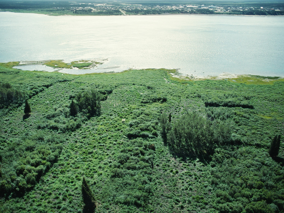 A view of James Bay (near Chisasibi) showing water and the rocky shore.